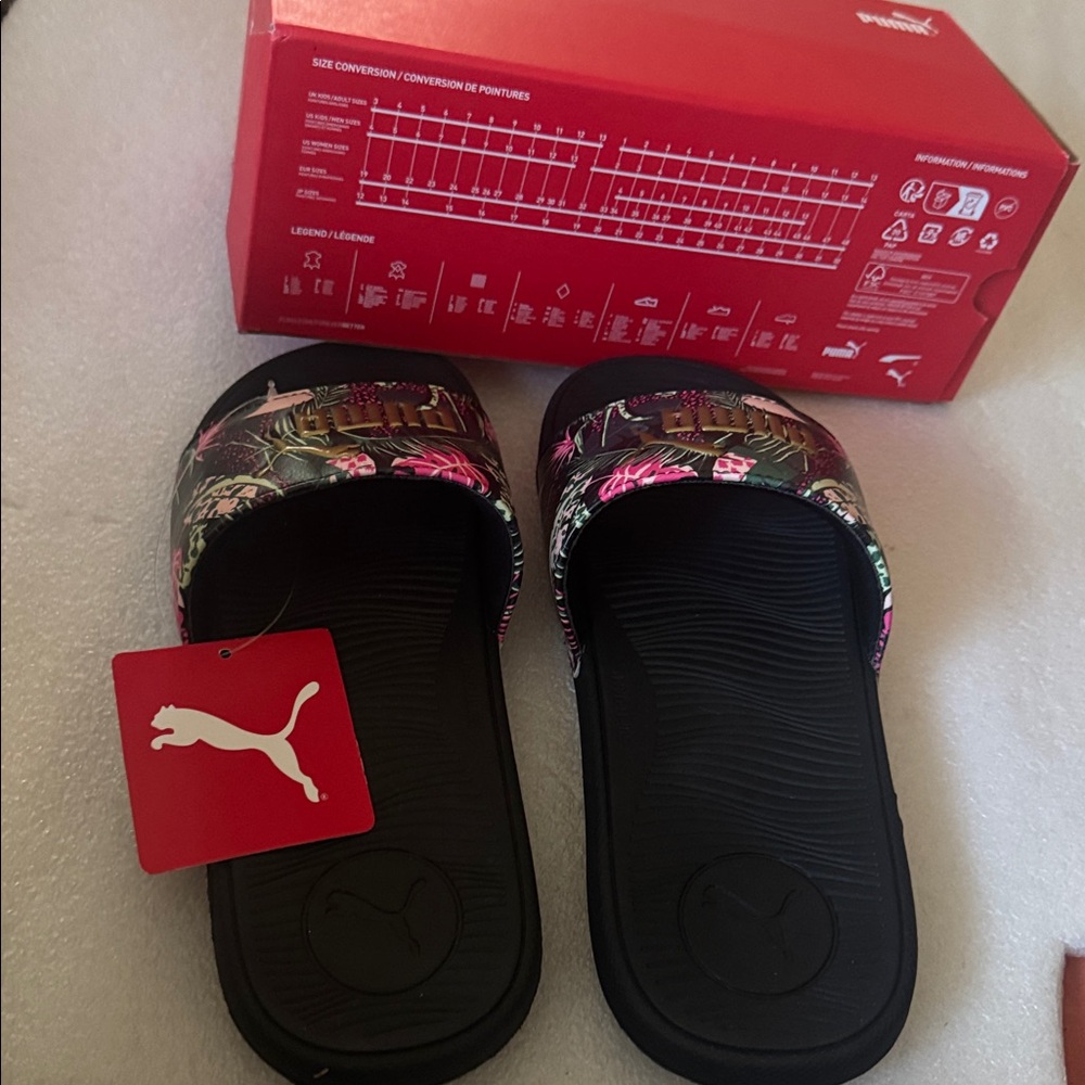 Puma Black and Gold Tropical Slide Sandals.size-7 - Picture 7 of 9